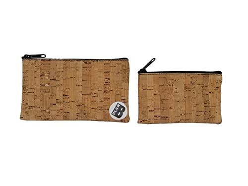 Plan B, Monedero, Juego de 2 Portamonedas, Medidas 14 x 8 cm y 11 x 6 cm, Unisex (Corcho Marrón Claro)