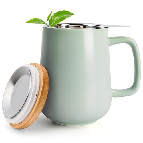 Happy Lemuro Tazza da tè con infusore e coperchio, tazza in ceramica da 500 ml con coperchio, tazza con infusore per tè con manico grande