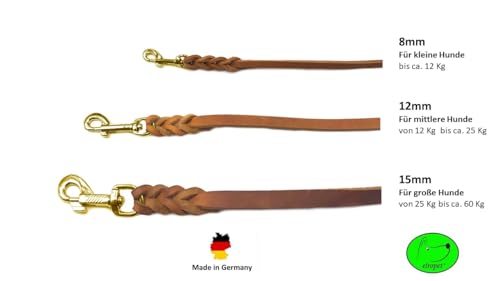 Hundeleine Fettleder/Schleppleine Leder Messing/Lederleine kleine Hunde & große Hunde / 2m / 3m / 5m / 10m / 15m /20m (Cognac OHNE Handschlaufe, 3m / 8mm)