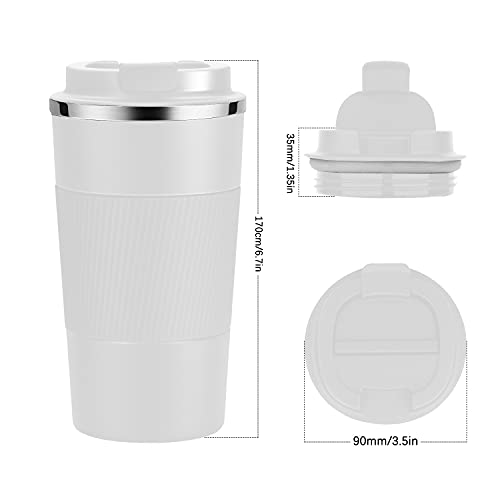 YINJOYI Travel Mug Reusable Coffee Cups Thermal Insulated Vacuum Insulation Stainless Steel Bottle for Hot Cold Drinks(White, 510ml)