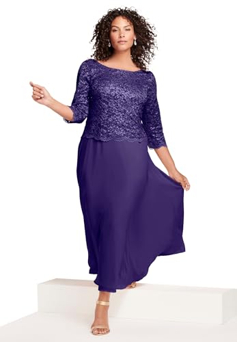 Roaman's Women's Plus Size Lace Popover Dress