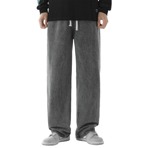 Baggy Jeans Men Relaxed Fit Casual Wide Leg Denim Pants with Elastic Drawstring Streetwear for Skater Jeans