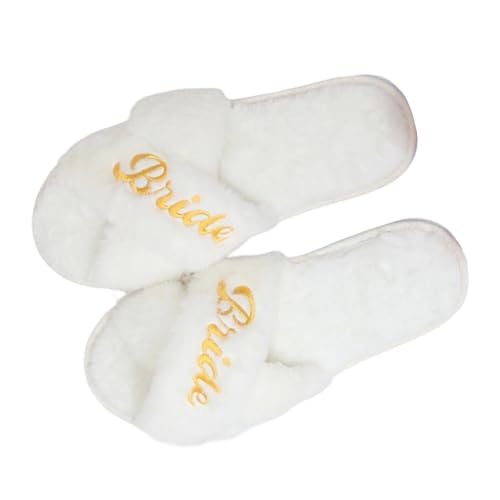 ZYHARUKO 1 par de pantuflas cómodas para novia, con nombre de boda, antideslizantes, para bodas y fiestas, color blanco, Novia Blanca, Talla única