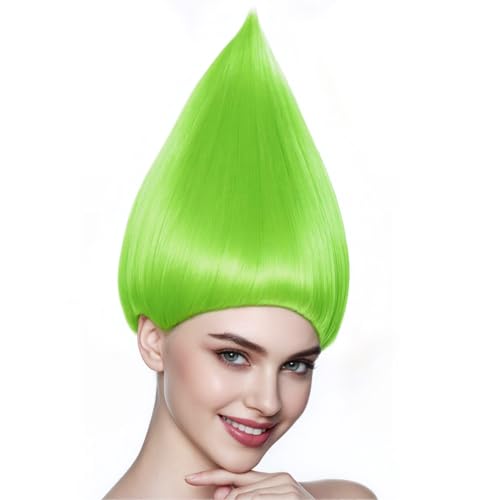 ANOGOL Short Green Wig for Women Men Spiky Funny Wig Lime Green Silly Wigs