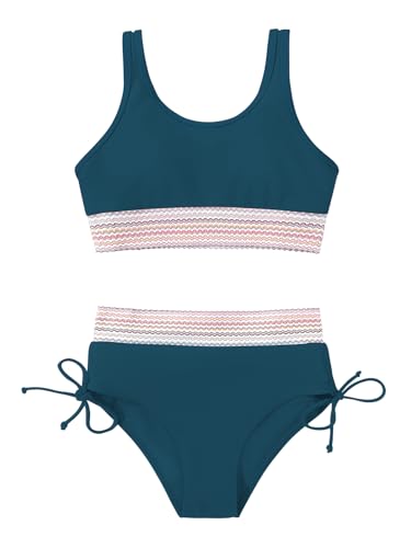 Image of Teen Girls Swimsuit Two-Piece Bikini Set Adjustable Shoulder Straps Bathing Suit Kid Athletic Swimwear with Chest Pad