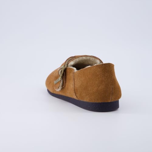 Image of CUSHIONAIRE Women's Nest Genuine Suede Slip-On Shoe with Faux Shearling Lining & Memory Foam | Adjustable Buckle & Non-Slip Sole