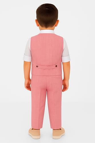 Image of Baby Boys Vest Suit Cotton Linen 4 Piece Formal Wedding Birthday Set