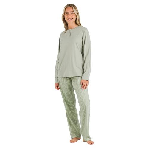 TRAMAS+ Pijama de Mujer Largo,100% Algodón, con Manga Larga y Pantalón Largo para Mujer, Conjunto de Ropa para Dormir, Pijama de Señora, Pijama Mujer Primavera   M, Steve Cacería