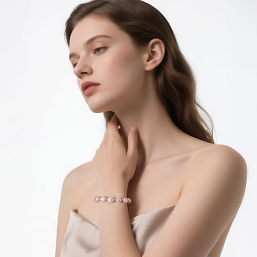 Real Pearl Bracelets for Women, S925 Sterling Silver Spacer Beadeds Stretch Bracelet, 8-9MM Freshwater/Saltwater Cultured Pearls Jewelry Gifts for Wife Mother, Adjustable Fit of 7-8Inch4