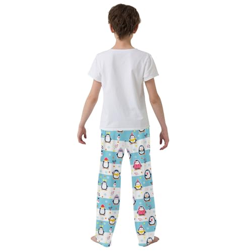 Penguin Snowman Striped Boys Long Pants Soft Trousers Elastic Waist Kids Lounge Bottoms with Pockets S-XL3