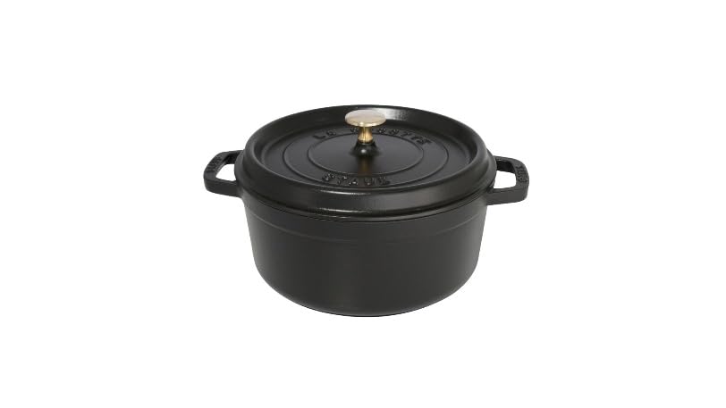 Image of Staub Cast Iron Round Cocotte, Dutch Oven, 9-quart, serves 9-10, Made in France, Matte Black
