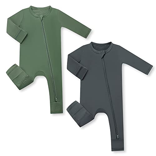 Image of HAPIU Unisex Rayon Made from Bamboo Baby Rompers with Cuffs, 2 Way Zipper YKK, Footless Pajamas Jumpsuit