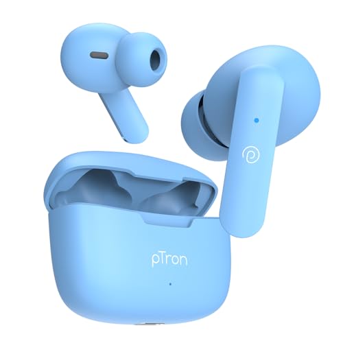 Image of pTron Bassbuds Duo TWS Wireless Earbuds, Immersive Sound, 32Hrs Playtime, Clear Calls, Bluetooth V5.1 Headphones, in-Ear Snug Fit Design, Type-C Fast Charging, Voice Assistant & IPX4 (Maya Blue)