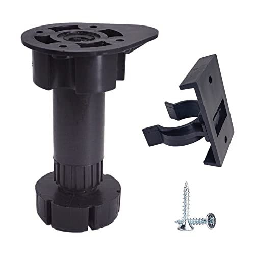 Diforma Lot de 4 pieds de meubles en plastique noir de 10 cm de hauteur réglables avec clips, pieds de meubles de cuisine, pieds d'armoire, vis incluses Cover
