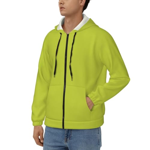 Men'S Lightweight Zip Up Hoodie Oliveganlan Yellow Green Printed Long Sleeve Hooded Sweatshirt Slim Fit Jacket2