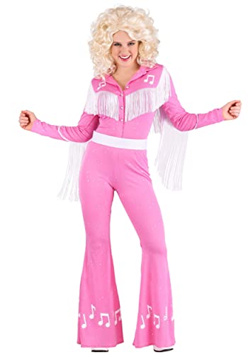 Fun Costumes Womens Dolly Queen of Country Singer Costume - Pink Fringe Cowgirl Costume with Holographic Details for Adults - Medium