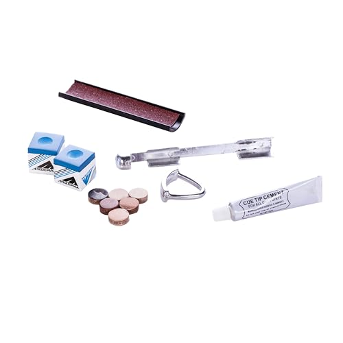 Mizerak Pool Cue Tip Repair Kit – Billiards Kit with Replacement Tips, Cement, Clamp, Chalk & Shaping Tools – Complete Cue Maintenance Set
