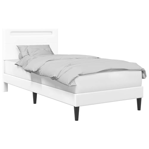 vidaXL Cadre de lit avec Bandes LED Blanc 100 x 200 cm Simili Cuir, Mobilier de Chambre Chic, Cadre de lit Moderne rectangulaire, lit Pratique avec USB, Simili...
