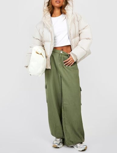 Yimoon Women's Cropped Puffer Jacket Long Sleeve Lightweight Hooded Quilted Jacket Winter Warm Outwear with Pockets3