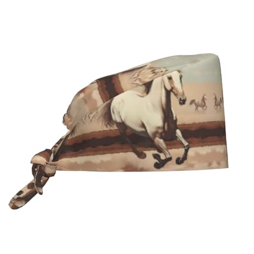 YYHHAOFA Breathable Work Hat Prancing White Horse Printed for Chef, Nursing, Spa, Facial Care, Fitness