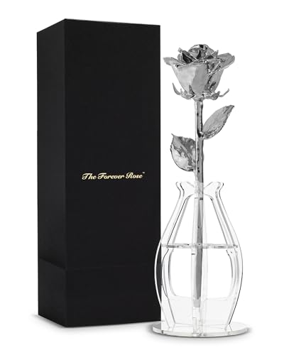 Forever Rose Real Rose Dipped in Platinum, Handcrafted Preserved Rose in Bloom...