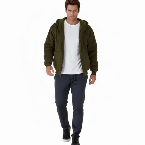 Image of MINANUO Zip Up Hoodie Men Warm Heavyweight Sherpa Lined Fleece Hoody Jacket Winter Coats