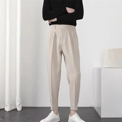Men Spring Summer Slim Pleated Pants Elastic Waist Lightweight Blazer Trousers Streetwear3