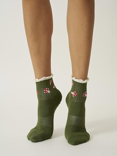 Image of Shapes Studio Half Calf Grip Socks, Cute Fruit Pilates Socks, Ruffle Socks, Non-Slip for Barre Yoga