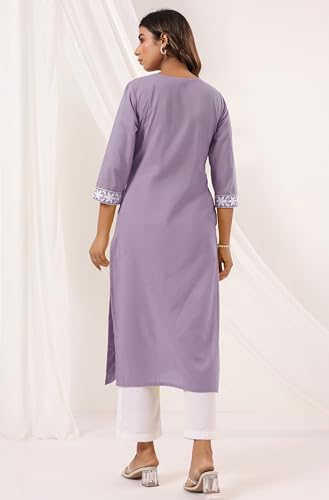 Image of Janasya Women's Pure Cotton Embroidered Straight Kurta