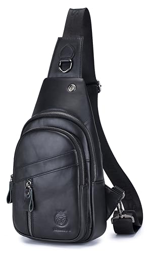 Image of Genuine Leather Crossbody Bag for Men Casual Sling Chest Bag Men Sling Bags Man Bag Crossbody, Black