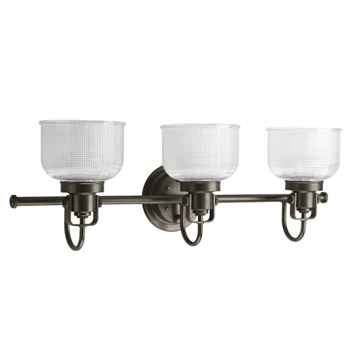 Progress Lighting 3-Light Clear Double Prismatic Glass Coastal Bath Vanity, Archie Collection...