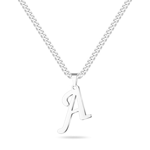 LUXEJEW Initial A-Z Letter Necklace for Men Boys Women, Stainless Steel Cuban Link Chain Letter Pendant Necklaces Capital Monogram Necklace Jewelry Gifts for Men 20+2 Inches