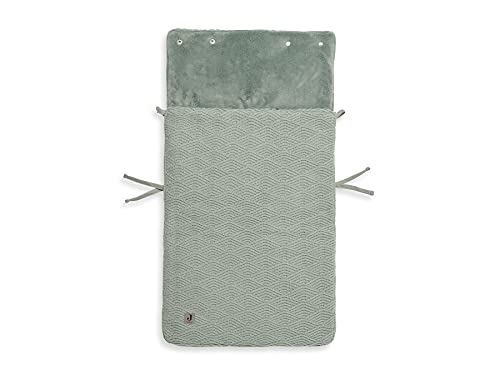 Jollein Fußsack River Knit Ash Green - Für Babyschale Kinderautositz Gruppe 0+ und Kinderwagen - Für 3-Punkt- und 5-Punkt-Gurt - Wellenförmiges Strickmuster und Fleece Futter - Grün