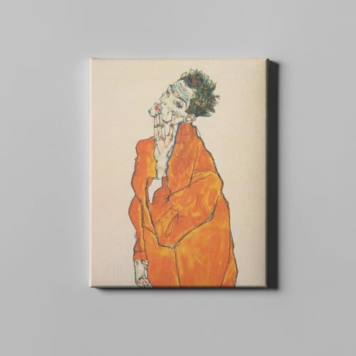 Toile Egon Schiele Selbstin Oranger Jacke impression haute définition grand format