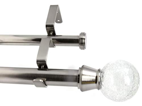 Urbanest Crackle Glass Flat Button 1" 3/4" Double Drapery Curtain Window Rod Set - 28" To 48", Brushed Steel #TOP14