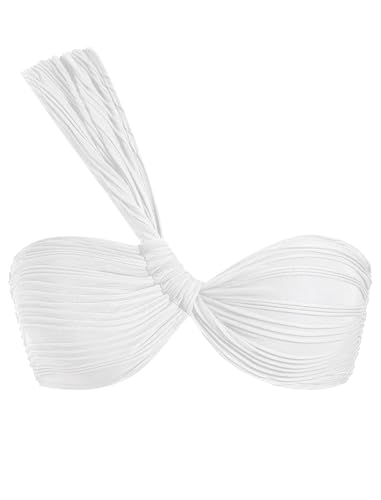 ZAFUL Women's One Shoulder Bikini Top Twisted Ruched Padded Bandeau Bikini Top Swimsuit Bathing Suits Top
