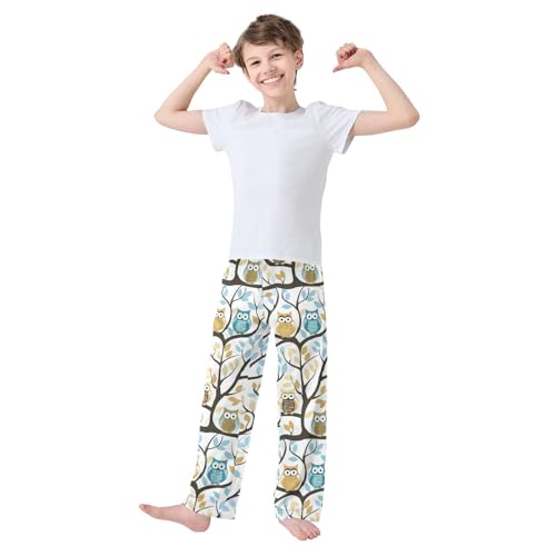 Owl and Trees Boys Long Pants Soft Trousers Elastic Waist Kids Lounge Bottoms with Pockets S-XL2
