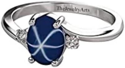 Vintage Star Sapphire Engagement Ring, Sterling Silver Jewelry For Women, Blue Gemstone Ring With Star Design For Her