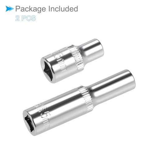 Image of 6-Point Socket, 1 /4 inch Drive 5mm Deep, Polished Chromed CR-V Metric Deep and Shallow Impact Socket - (Applications: for Ratchet Torque Electric Wrenches Car Repair), 2-Pieces