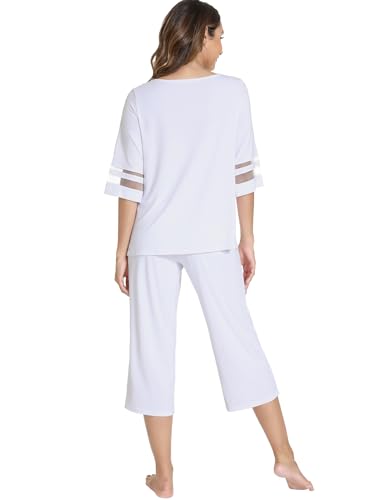 Image of GYS Bamboo Viscose Capri Pajamas for Women Set Cooling 3 /4 Sleeve Pjs
