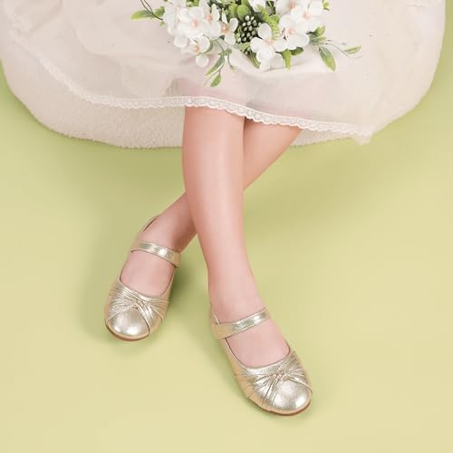 PANDANINJIA Rika Girls Dress Shoes Flower Girl Mary Jane Flats Wedding Party School Shoes for Toddler Little Kid Big Kid2