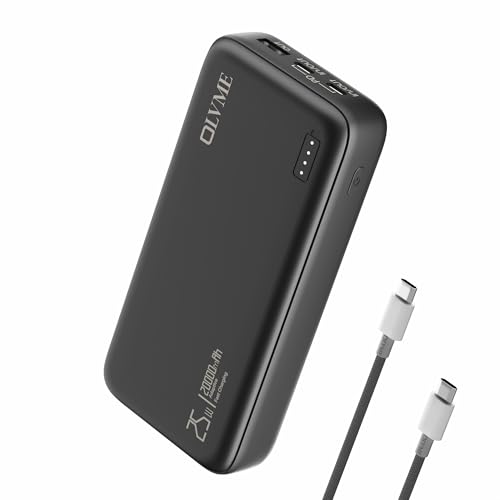 Image of OLVME Premium 20000mAh PD Power Bank |for iPhone,Samsung 50% in 30min| PD C to C Cable | 2 Type- C Port + 1 USB A 22.5W | Universal Mobile Compatible | Soft Matte Touch Black,