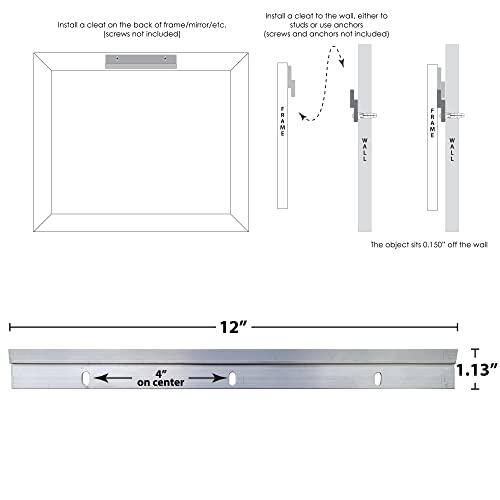 Image of Heavy Duty French Cleats 12 inch | 100lb Max | Box of 24 | Wall Mounting Hardware for Metal or Hardwood Picture Frames, Mirrors, Cabinets and More