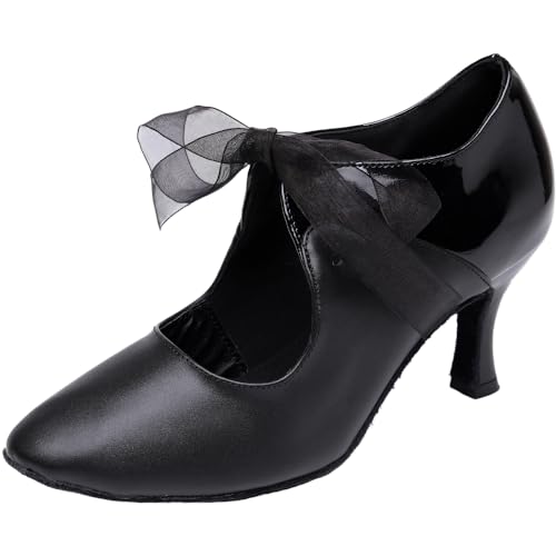 Chaussures de danse pour salsa et tango en cuir noir à lacets, confortables pour vos soirées