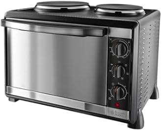 Russell Hobbs Compact 30L Electric Mini Oven with 2 Hotplates - Grill, roast, bake, boil, Fan assisted, Counter Top, Timer, Auto shut-off, Incs baking tray, grill rack & tray handle, 1920W, 22780