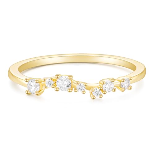 Mameloly 2.5mm 14K Gold Plated CZ Wedding Bands for Women Dainty Stackable Tiny Signet Ring Statement Rings for Her Size 3-10