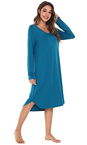 WiWi Bamboo Nightgowns for Women Soft Long Sleeve Sleep Shirt Sleepwear Comfy Loungewear Plus Size Nightshirts S-4X4