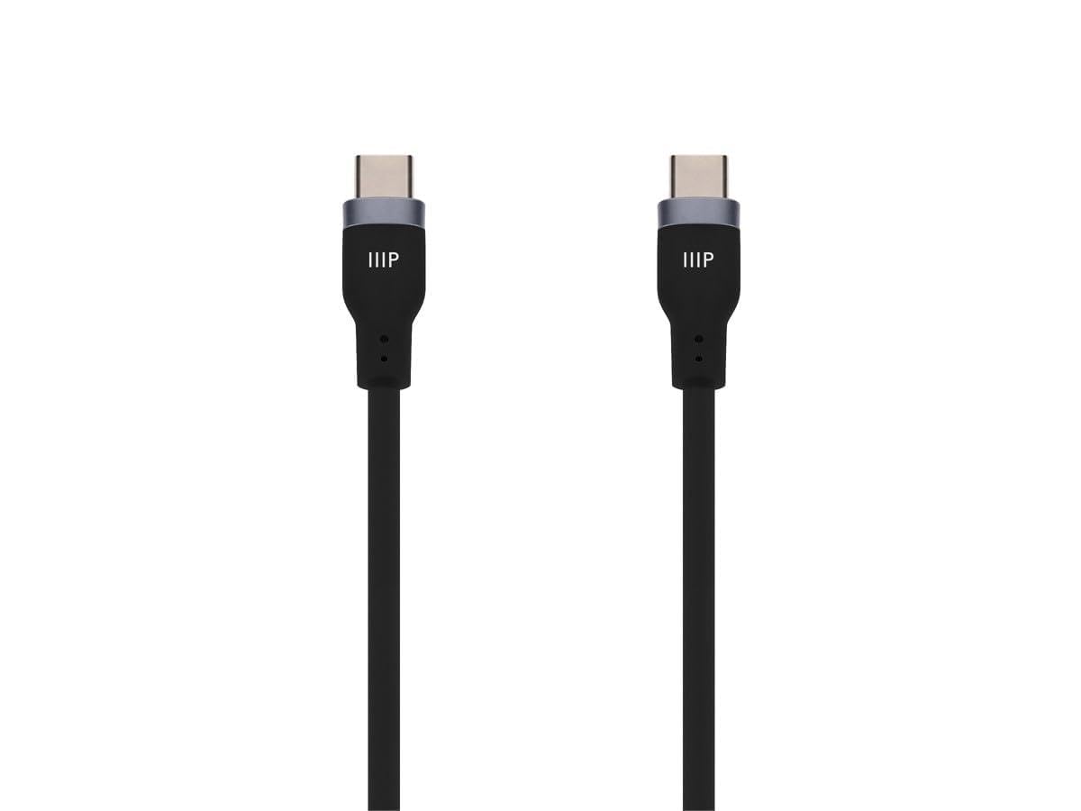 Monoprice Cavo di ricarica in silicone da USB-C a USB-C, USB 2.0, 240 W, ultra flessibile, 0,9 m, nero, confezione da 2