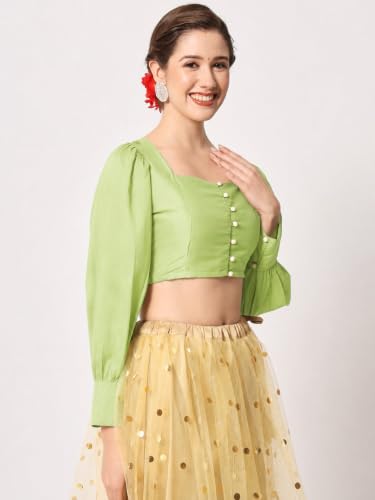 Image of studio rasa Chroma Button Down Shirt Style Crop Top for Women Girls Casual Party