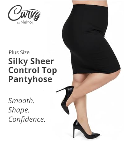 Image of MeMoi Plus Size Curvy Control Top Pantyhose for Women, Comfortable Silky Sheer Pantyhose, Lightweight Womens Stockings